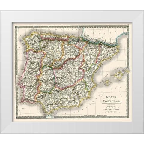 Spain Portugal - Hall 1828 White Modern Wood Framed Art Print by Hall