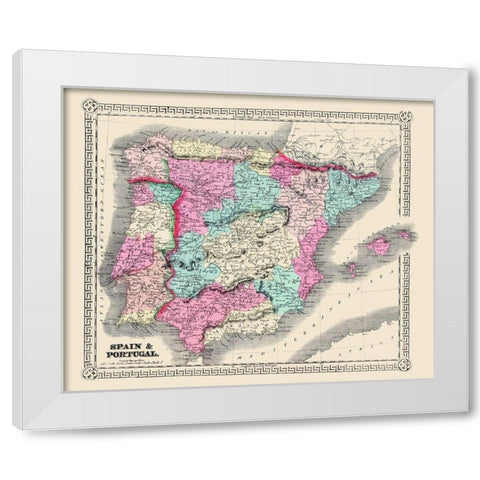 Spain Portugal - Schonberg 1865 White Modern Wood Framed Art Print by Schonberg