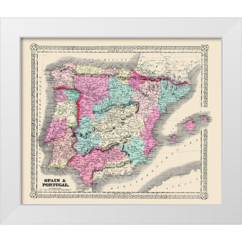 Spain Portugal - Schonberg 1865 White Modern Wood Framed Art Print by Schonberg