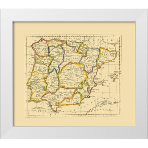 Spain Portugal - Seaman 1821 White Modern Wood Framed Art Print by Seaman