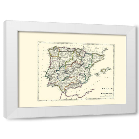 Spain Portugal - Carey 1814 White Modern Wood Framed Art Print by Carey