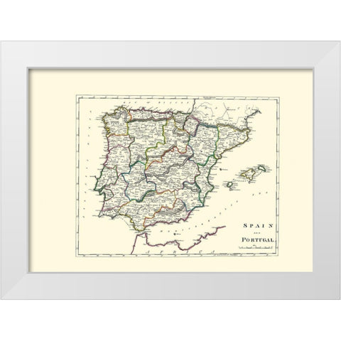 Spain Portugal - Carey 1814 White Modern Wood Framed Art Print by Carey
