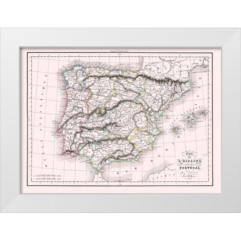 Spain Portugal - Delamarche 1847 White Modern Wood Framed Art Print by Delamarche