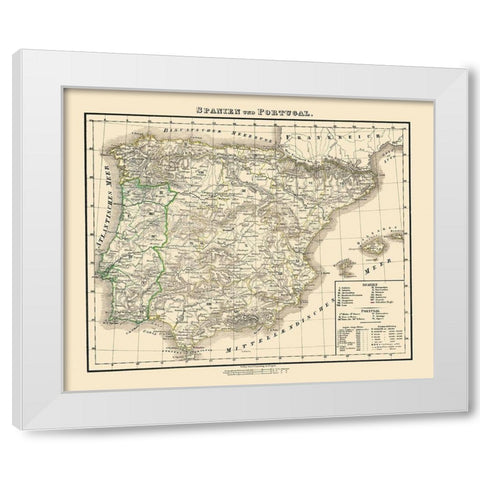 Spain Portugal - Flemming 1855 White Modern Wood Framed Art Print by Flemming
