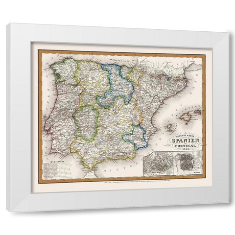 Spain Portugal - Meyer 1843 White Modern Wood Framed Art Print by Meyer