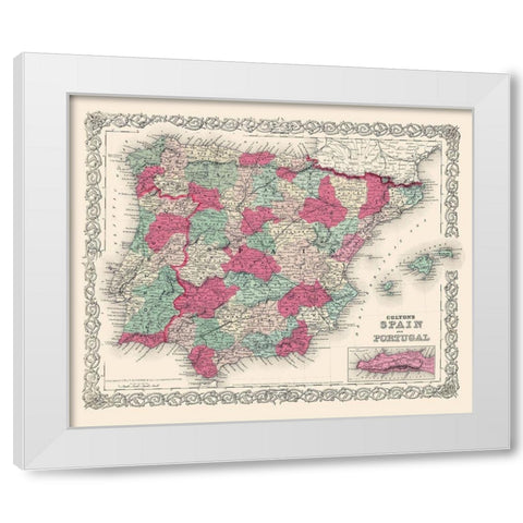 Spain Portugal - Colton 1874 White Modern Wood Framed Art Print by Colton
