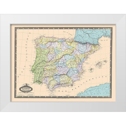 Spain Portugal - Garnier 1862 White Modern Wood Framed Art Print by Garnier