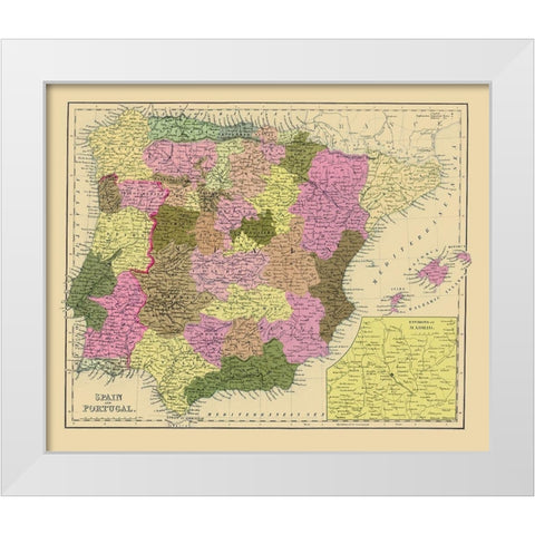 Spain Portugal - Mitchell 1846 White Modern Wood Framed Art Print by Mitchell
