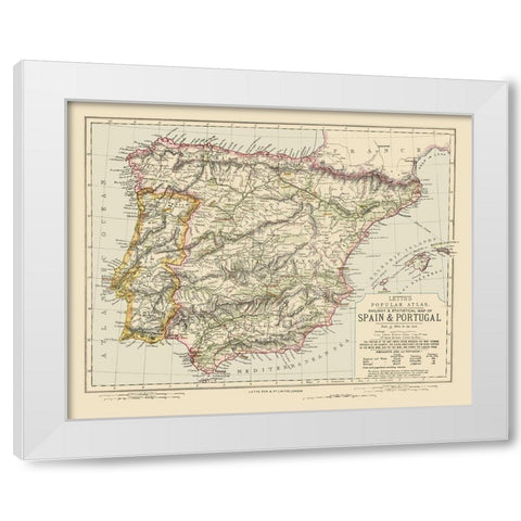 Spain Portugal - Letts 1883 White Modern Wood Framed Art Print by Letts
