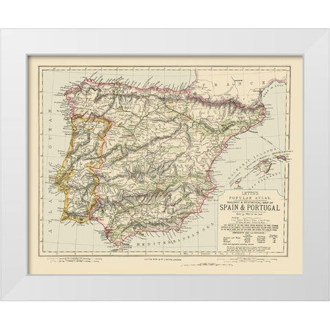 Spain Portugal - Letts 1883 White Modern Wood Framed Art Print by Letts