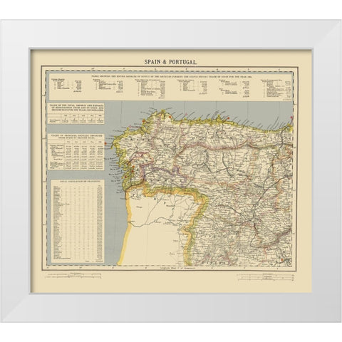 Spain Portugal - Letts 1883 White Modern Wood Framed Art Print by Letts