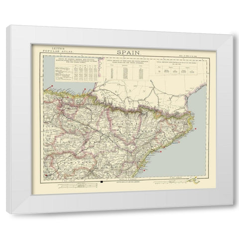 Northeast Spain - Letts 1883 White Modern Wood Framed Art Print by Letts