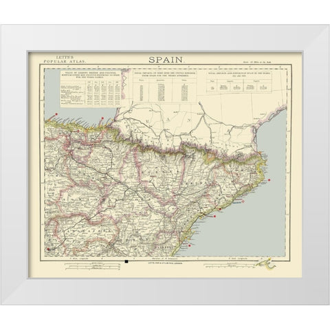 Northeast Spain - Letts 1883 White Modern Wood Framed Art Print by Letts