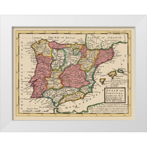 Spain Portugal - Moll 1736 White Modern Wood Framed Art Print by Moll
