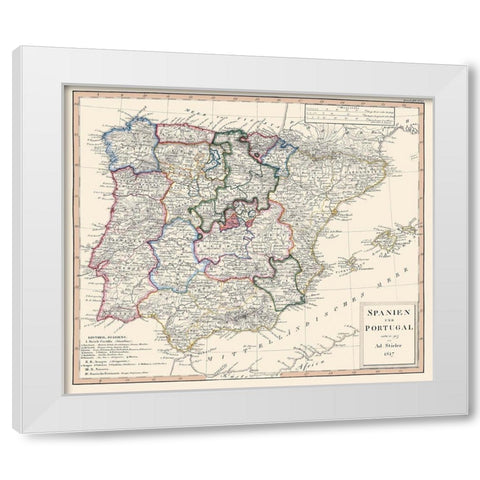Spain Portugal - Perthes 1817 White Modern Wood Framed Art Print by Perthes