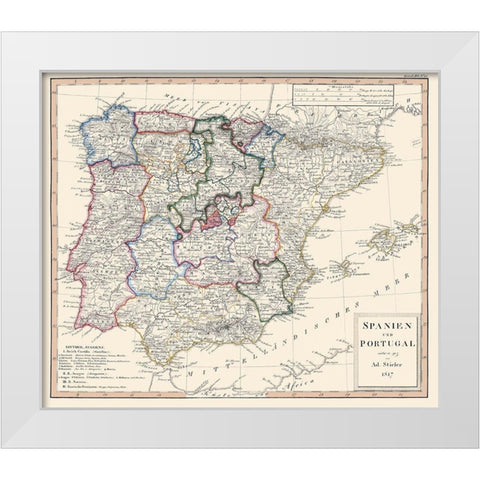 Spain Portugal - Perthes 1817 White Modern Wood Framed Art Print by Perthes