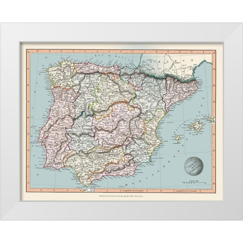 Spain Portugal - Arrowsmith 1840 White Modern Wood Framed Art Print by Arrowsmith