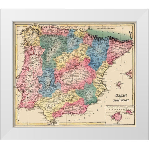 Spain Portugal - Lucas 1823 White Modern Wood Framed Art Print by Lucas