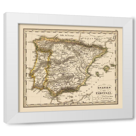 Spain Portugal - Stieler 1852 White Modern Wood Framed Art Print by Stieler
