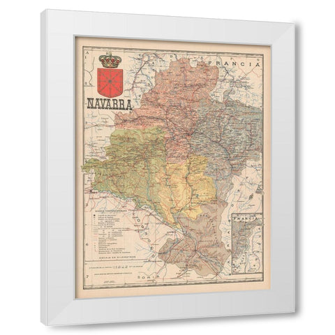 Europe Navarre France Spain - Martin 1902 White Modern Wood Framed Art Print by Martin