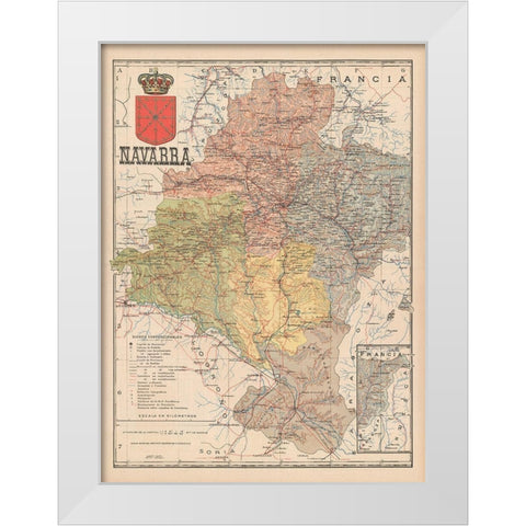Europe Navarre France Spain - Martin 1902 White Modern Wood Framed Art Print by Martin