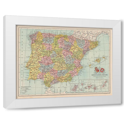 Spain Portugal - Martin 1911 White Modern Wood Framed Art Print by Martin