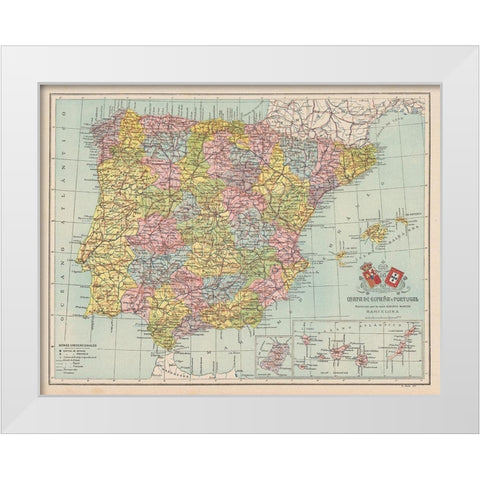Spain Portugal - Martin 1911 White Modern Wood Framed Art Print by Martin