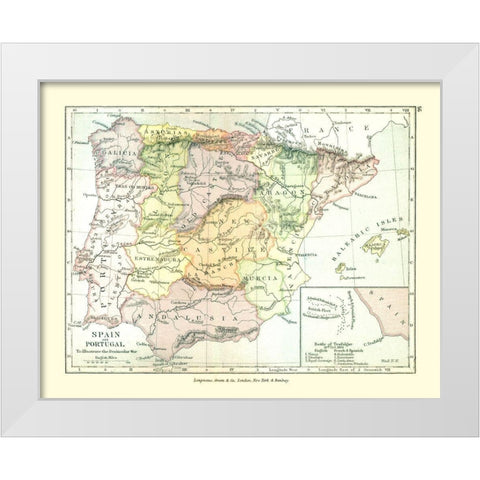 Spain Portugal Europe - Gardiner 1902 White Modern Wood Framed Art Print by Gardiner