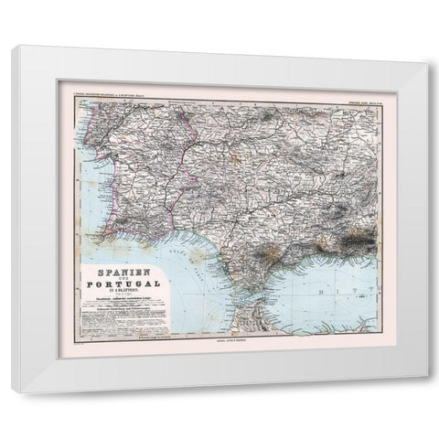 Southwest Spain Portugal - Stieler 1885 White Modern Wood Framed Art Print by Stieler
