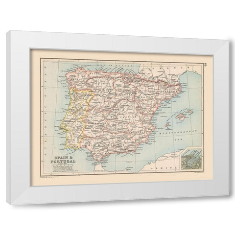 Spain Portugal - Bartholomew 1892 White Modern Wood Framed Art Print by Bartholomew