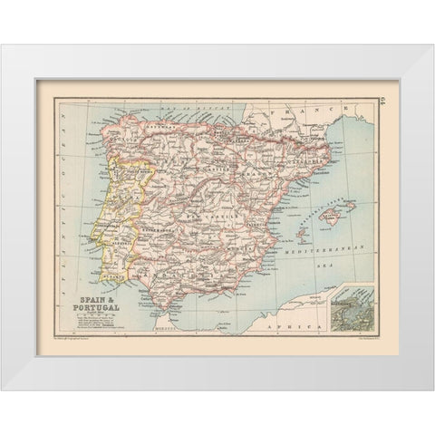 Spain Portugal - Bartholomew 1892 White Modern Wood Framed Art Print by Bartholomew