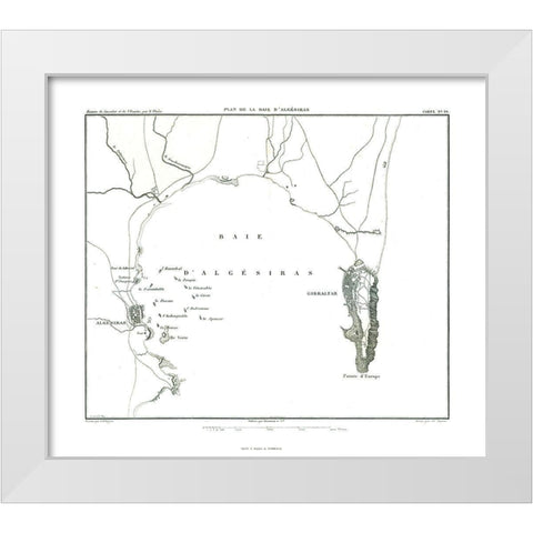 Europe Bay of Gibraltar Spain - Thiers 1866 White Modern Wood Framed Art Print by Thiers