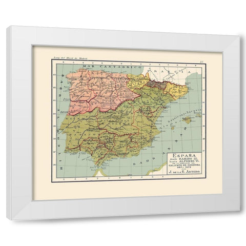 Spain 967 AD to 1072 AD - Artero 1879 White Modern Wood Framed Art Print by Artero