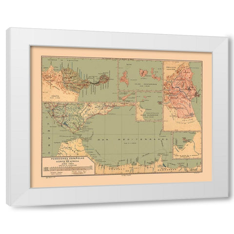 North Africa Possessions Spain - Martine 1904 White Modern Wood Framed Art Print by Martine