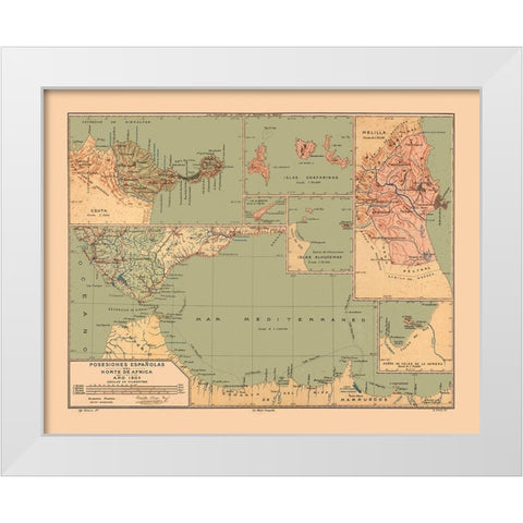 North Africa Possessions Spain - Martine 1904 White Modern Wood Framed Art Print by Martine