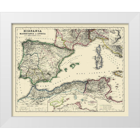 Spain North Africa - Kiepert 1903 White Modern Wood Framed Art Print by Kiepert