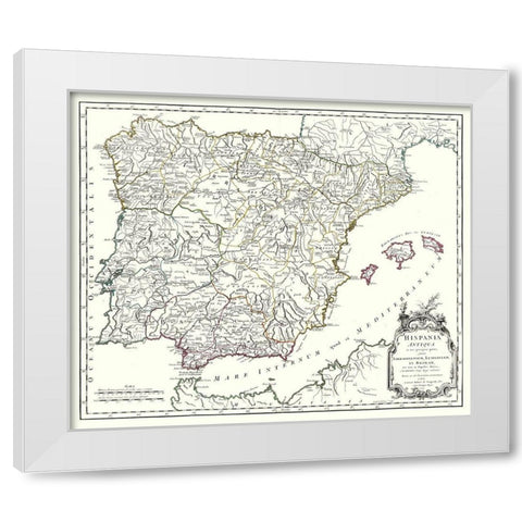 Ancient Spain - Vaugondy 1757 White Modern Wood Framed Art Print by Vaugondy