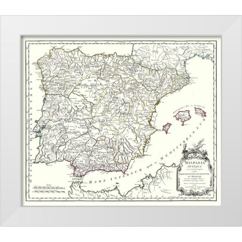 Ancient Spain - Vaugondy 1757 White Modern Wood Framed Art Print by Vaugondy