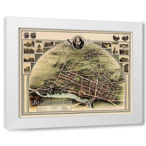 Stratford upon Avon England Panoramic - Brown 1908 White Modern Wood Framed Art Print by Brown