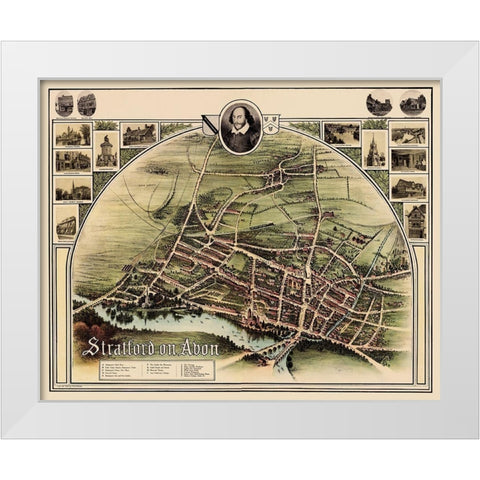 Stratford upon Avon England Panoramic - Brown 1908 White Modern Wood Framed Art Print by Brown