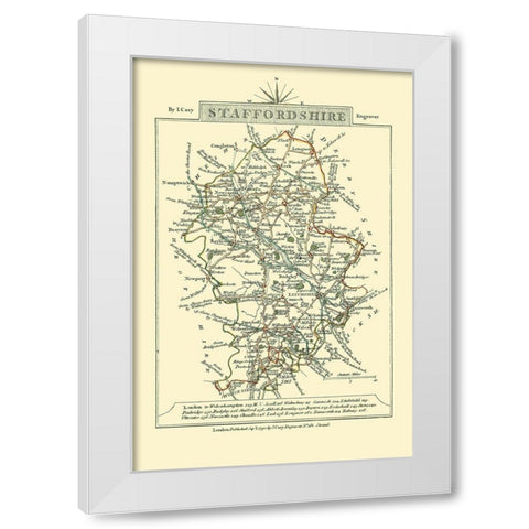 Staffordshire County England - Cary 1792 White Modern Wood Framed Art Print by Cary