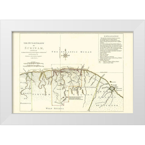Dutch Colony Surinam South America - Jefferys 1771 White Modern Wood Framed Art Print by Jefferys
