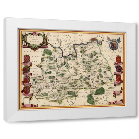 Surrey County England - Blaeu 1645 White Modern Wood Framed Art Print by Blaeu