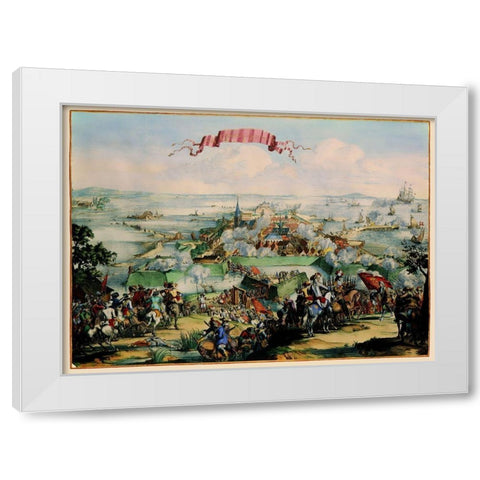 Kristianstad Sweden Panoramic - DeHooghe 1675 White Modern Wood Framed Art Print by De Hooghe