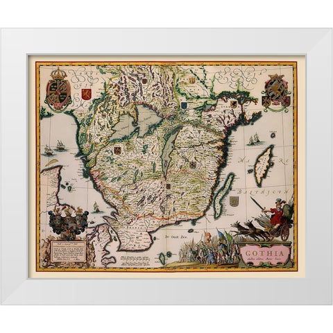 Southern Sweden - Blaeu 1662 White Modern Wood Framed Art Print by Blaeu