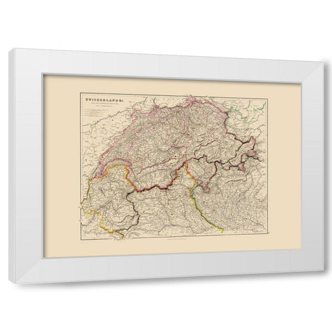 Switzerland - Arrowsmith 1844 White Modern Wood Framed Art Print by Arrowsmith