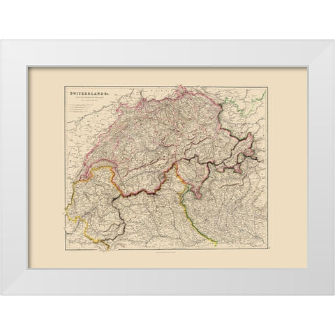 Switzerland - Arrowsmith 1844 White Modern Wood Framed Art Print by Arrowsmith