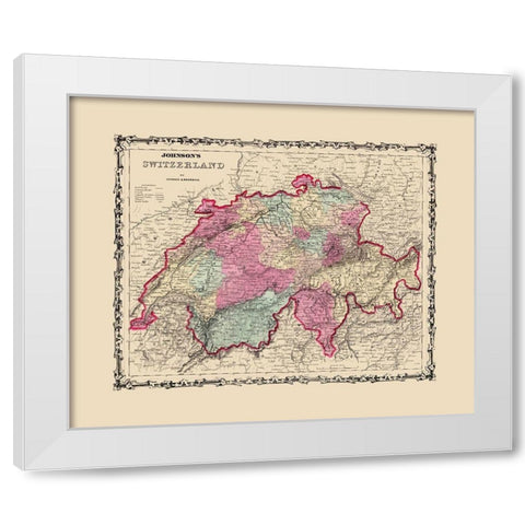Switzerland - Johnson 1860 White Modern Wood Framed Art Print by Johnson