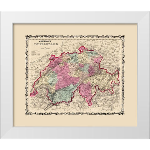 Switzerland - Johnson 1860 White Modern Wood Framed Art Print by Johnson