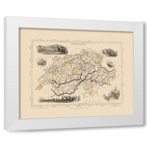 Switzerland - Tallis 1851 White Modern Wood Framed Art Print by Tallis